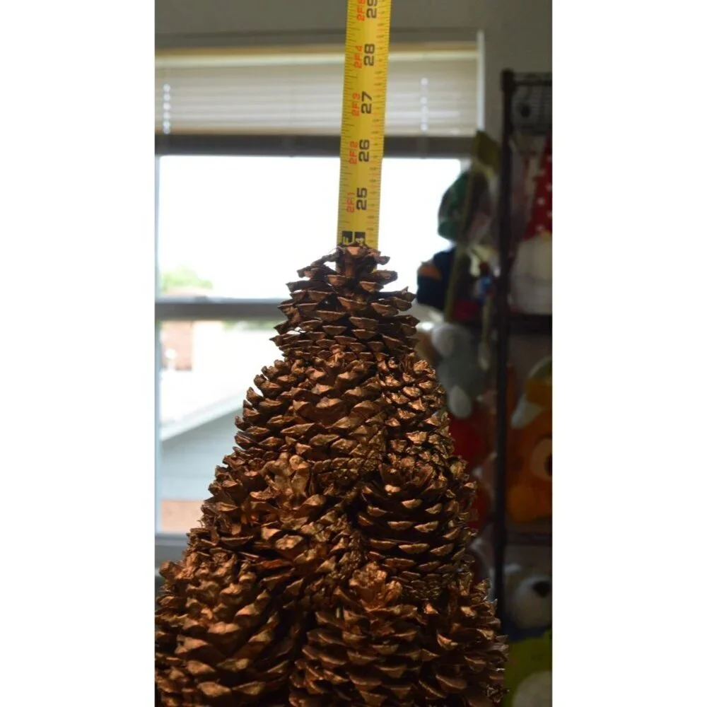 Handmade Golden Real Pinecone Christmas Tree Table Decor 24” Wooden Log Metallic